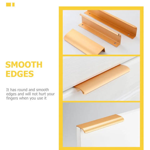 Gold Invisible Flush Pull Handles For Cabinet Doors Four Pack No Drill Install Easy Grip Wardrobe Drawers Kitchen Cupboards And Closets In Modern Gold Finish with smooth edges