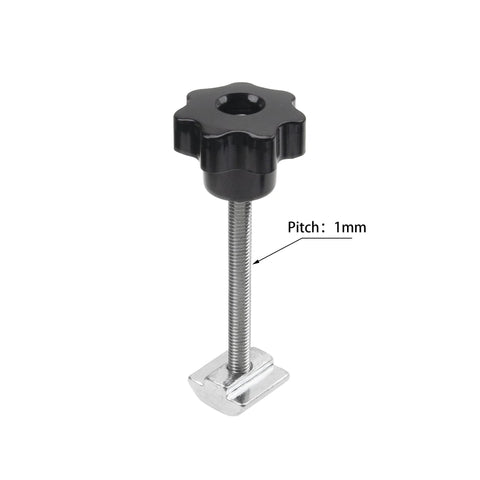 Black star-shaped knurled threaded knob with mounting bolt and base clamp