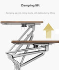 Game Changer Height Adjustable Standing Desk With Silky Gas Lift And Ultra Quiet Lockable Rubber Wheels showing damping lift mechanism.