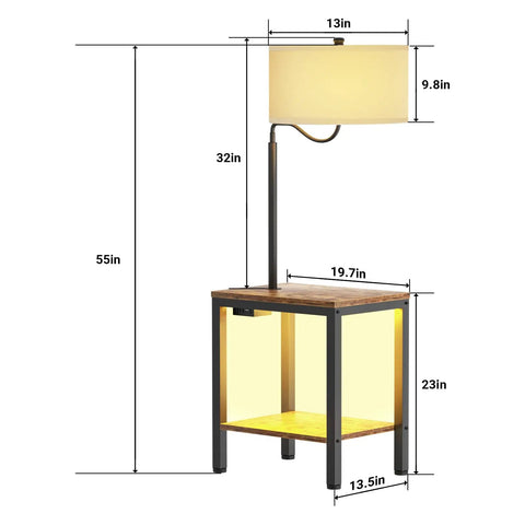 LED Floor Lamp With End Table And USB Ports RGB Color Changing Lights Built In Power Outlet Bedside Nightstand Lamp