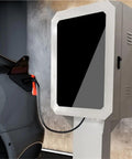 Rock Solid EV Charger Lock Box with Key Outdoor Water Resistant cover, floor mounted charging station, vehicle plugged in.