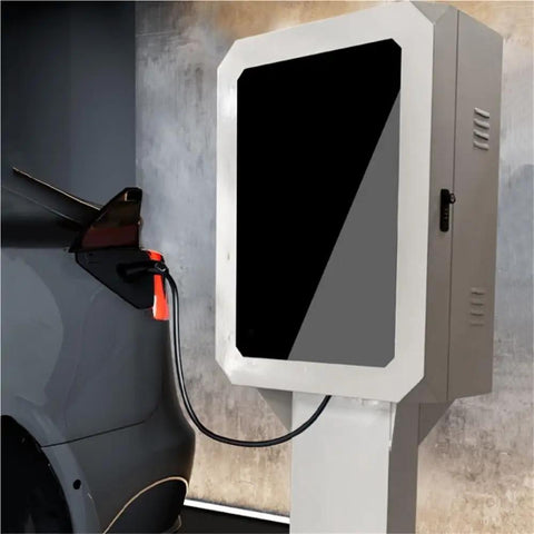 Lockdown Heavy Duty EV Charger Housing Box With Waterproof Shield For Floor Wall Station secure key entry with charging cable visible.