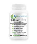 EcoIntegratives Lithium Oro 20 mg supplement bottle, vegan capsules for mood, cognitive function, nerve health, 100 count.