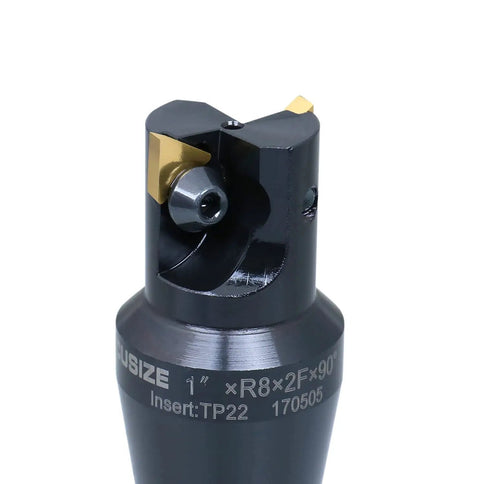 1 Inch Carbide Indexable End Mill With R8 Shank, 2 Flute, Positive Rake, 90 Degree Right Hand Cut, Includes TPG22 Inserts, Compatible With TPG221 And TPG222 Inserts For Metalworking Milling