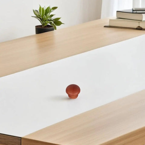 One rustic wood mushroom-shaped cabinet knob placed on a white surface, highlighting the 8 Piece Rustic Wood Cabinet Knobs Mushroom Shape Vintage Wardrobe Handles For Cabinets Drawers And Furniture With Screws Round Wooden Pulls To Upgrade Your Kitchen Cupboard And Dresser Hardware.