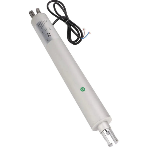 Rock Solid Electric Linear Actuator Delivering Heavy Duty 3000N Thrust Smooth 150Mm Stroke Travel, silver body with wires.