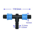 25Pcs 16mm Drip Tape Connectors Kit With Elbow End Plug Straight Tee Water Splitter Fittings Adapters For Garden Irrigation Systems No Leak Quick Install Plastic Hose Lock Nut tee connector, black plastic with blue nuts, 110.5mm