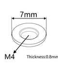 Technical diagram of Titanium Flat Washer M4 DIN912 Grade 5 6Al4V Ti with 7mm outer diameter and 0.8mm thickness.