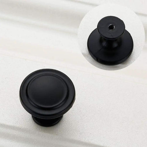 Black Cabinet Knobs, 6 Pack, 1-1/4 Inch Round Single Hole Drawer Knobs For Dresser And Kitchen Cabinets, no screws visible