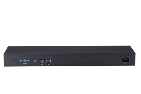 Built Tough 6 Port Network Firewall Mini Pc With Intel Celeron Cpu And 4Gb Ddr4 Ram 128Gb Msata Ssd Aluminum Enclosure rear view with ports.