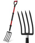 Beefy 44 Inch Heavy Duty Pitch Fork With Fiberglass Handle 4 Tine Steel Spading Fork For Manure Mulch Digging And Aeration Garden Tool