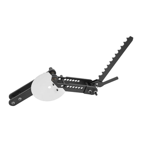Heavy Duty Manual Pipe Bender With Precision Angle Gauge And Long Lever Handle For Smooth One Hundred Twenty Degree Bends No Sweat Tube Bending Tool For Pro Mechanics And Shop Crew side view of tool showing lever and angle gauge