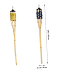 Two Pack Outdoor Tiki Torch Lights for Pathway Lighting, Refillable Garden Oil Torches, yellow and blue, woven look, 24.8 inches