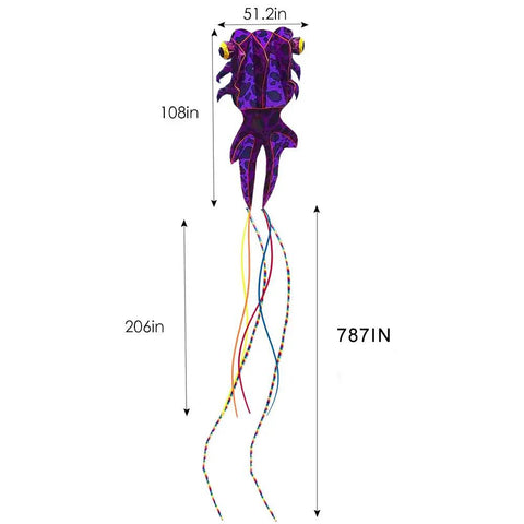 Giant 3D Goldfish Frameless Soft Parafoil Kite For All Ages, Kid And Adult Friendly, Easy Flyer with purple design, 50m line and tails