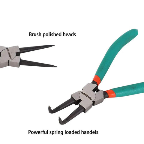 4-Piece Snap Ring Pliers Set, 7-Inch Internal And External Circlip Pliers with Straight Jaw, green handles on white background