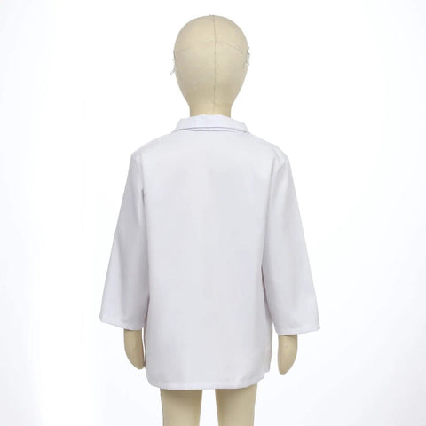 Back view of Kids Scientist Costume Set With Lab Coat For Role Play Doctor Outfit For Halloween Carnival Party Size 5-6 Years.