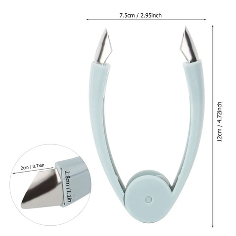 V Shape Fruit Core Remover And Strawberry Huller Stainless Steel Kitchen Gadget With Ergonomic Non Slip Handle, Blue, 120mm