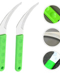 8 Piece Weeding Sickle For Gardening Portable Grass Cutter showing two sickles with ergonomic green handles and serrated blades