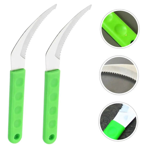 8 Piece Weeding Sickle For Gardening Portable Grass Cutter showing two sickles with ergonomic green handles and serrated blades