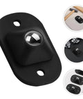 Self Adhesive Black Appliance Caster Wheels With 360 Degree Swivel Design Touch Down Roll Easy Low Profile Rollers For Kitchen Fridges Heavy Duty Storage Trays close-up of a black caster wheel with sticky base.