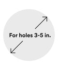 Diagram showing suitability for holes 3-5 inches, related to Heavy Duty Fiber Reinforced Spackling Compound 32 Oz Quick Patch.