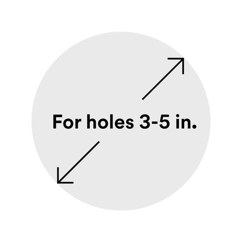Circle graphic stating "For holes 3-5 in." for High Strength Large Hole Repair Kit With Fiber Reinforced Spackling Compound