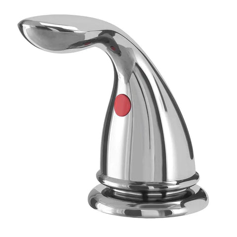Close-up of chrome handle from Refurbished 2-Handle Deck Mount Roman Tub Faucet In Polished Chrome With Like New Performance.