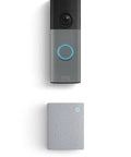 Real Deal Battery Wireless Doorbell Camera Bundle In Speckled Gray Finish With Kickin 2K Hd Video And Retinal 6X Zoom Plus Sweet Easy Setup And Included Wire Free Chime For Hefty Motion Alerts, gray doorbell camera and chime.