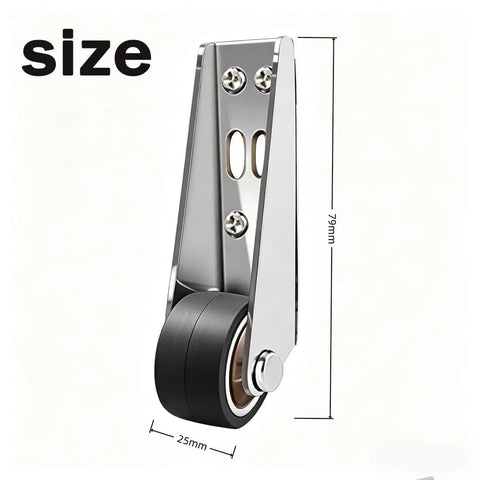 Zero Drama Heavy Duty Vertical Track Roller Wheels Slide Doors Smooth As Butter For Barn Cabinets Drawers And Heavy Gates Premium Alloy Steel Core With Ultra Quiet Soft Rubber Casters Fast Install 4 PCS Set close-up view of roller wheel with size dimensions