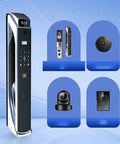 Ultimate Smart Door Lock Featuring Visual Intercom And 3D Fingerprint Recognition With Remote Unlock Capability large smart lock with video camera and biometric scanner.