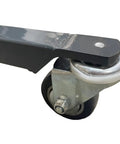 Close-up of the caster wheel on the Heavy Duty Electric Work Positioner Truck With Remote Control 330 Lb Capacity And 70 Inch Ram Lift Height.