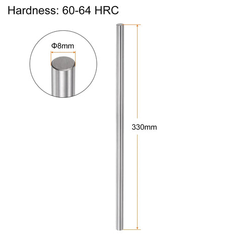 2 Pack 8mm x 330mm Linear Motion Rod Shaft Guide Chrome Plated Steel, hardness 60-64 HRC, shown vertically with dimensions