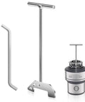 Extended Grip Garbage Disposer Unjamming Wrench for Waste King and Moen Disposals, shown with galvanized iron drain tool.