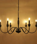 Six Light Farmhouse Chandelier In Black Iron For Dining Room And Kitchen Island Rustic Industrial Ceiling Light Fixture Lit