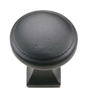 Solid Cast Iron Cabinet Knobs Set Of 10 In Rustic Black Finish, 1 1/8 Inch Round Square Design, top view, traditional style hardware
