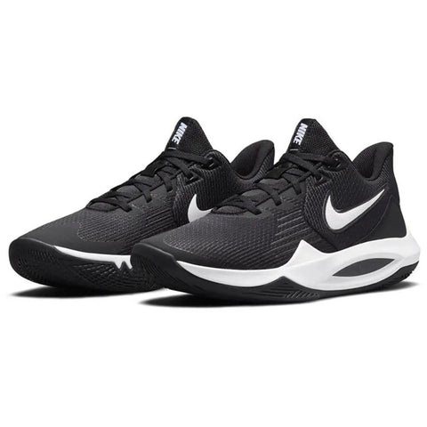 Side view of Precision 5 Black White Men Basketball Shoes Engineered For Explosive Speed And Tight Feel Lightweight Breathable Upper