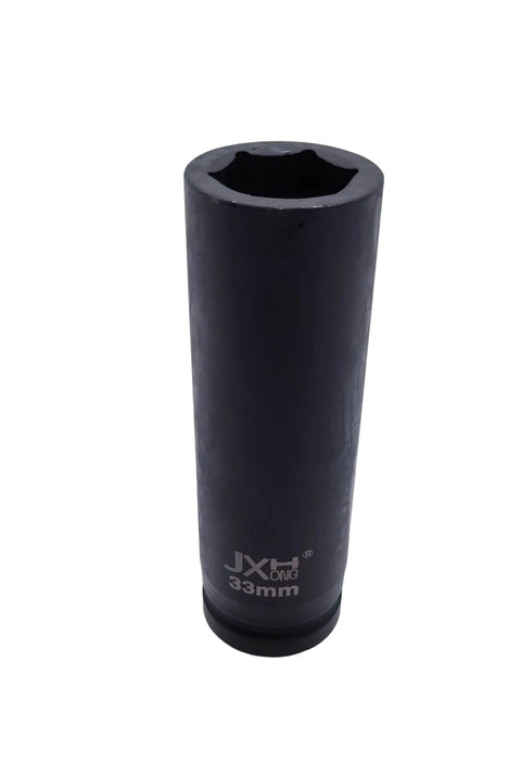 Top Shelf 1 Inch Drive Metric Extra Deep Impact Socket 33mm chrome vanadium steel for recessed fasteners, showing hex body.