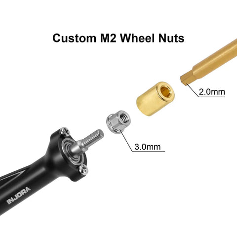 Exploded view of 3mm Planet Axles With Brass Steering Knuckles For 1/30 Scale Axial SCX30 RC Crawler Upgrade Kit parts
