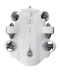 Top view of 4K VR Underwater Drone With Robotic Arm Evo Standard For Immersive Ocean Exploration, showing propellers and white exterior.