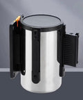 Heavy Duty Wall Mounted Retractable Belt Barrier With Magnetic Snap And Nine Foot Red Stanchion Rope For No Sweat Crowd Control And Tight Queue Management At Events Or Work Sites, close-up of retractable mechanism.