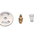 Top Shelf Solid Brass Gas Orifice Connector Plus Quick Swap Air Shutter With Tight Coil Spring For Bayou Classic BG14 Burner And Everyday Propane Grill Setup components, including brass connector, coil spring, and air shutter.