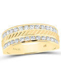 14Kt Yellow Gold Round Diamond Channel Set Wedding Band Ring Size 10 featuring chevron design and sparkling diamonds.