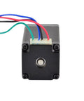 Front view of black NEMA 11 bipolar micro stepper motor with 4-wire connector