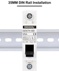 Two Pack AC DC Miniature Circuit Breakers Single Pole 25 Amp For 12 24 48 400V DC And 90 480V AC Systems Non Polarized Solar Disconnect Switch On DIN Rail Mount RV Battery Isolator PV Array MCB With Thermal Magnetic Trip installed on DIN rail