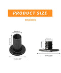 Grab Boss Chicago Screws For Book Binding And Riveting A Gang Size Pack Of 50 M4X8mm Slotted Dual Head Binding Screws With Black Finish showing size dimensions.
