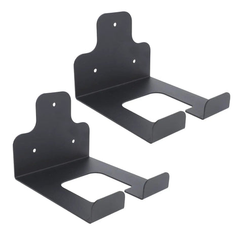 Beefy Stainless Steel Garden Power Tool Wall Rack With Lockdown Multi Grip Hooks And Waterproof Finish For Home Outdoor Trimmers Complete Garage Storage with black hooks.