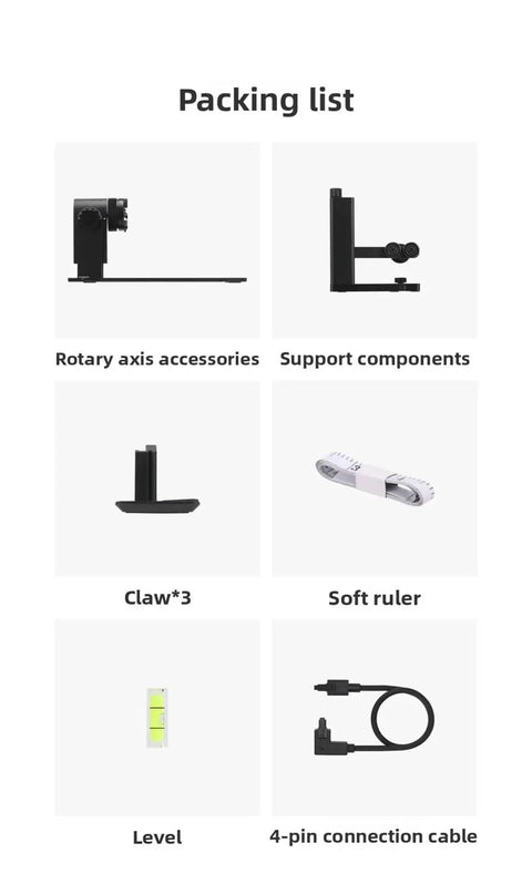 Packing list for Plug And Play Rotary Shaft Kit for H2D H2C H2S 3D Printers Rotating Axis Accessory to Print Cylinders and Cylindrical Objects Gear Up Rotary Axis Upgrade for H2 Series