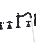 Five Hole Roman Tub Faucet With Hand Shower And Triple Cross Handles In Antique Black For Classic Bathroom Style With Retro Vibe Royal Look