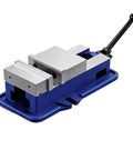 Heavy Duty CNC Milling Vise Packing Killer Grip Steel Jaws And Quick Release Mount For Your Benchtop Shop Beast Class Precision Angle Lock Fixture Built Tough For All Day Machining Runs, blue and silver finish.