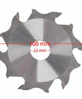 Professional Tungsten Carbide Biscuit Jointer Blade 100mm With 22mm Arbor view showing precision cutting edges and central mounting hole.